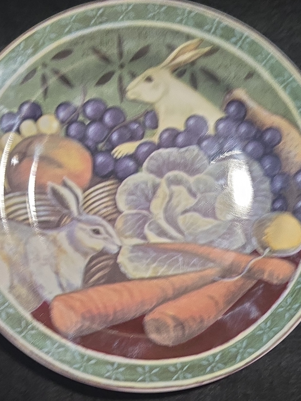 Green Bunny & Harvest Decorative Plate - Rustic Kitchen Accent